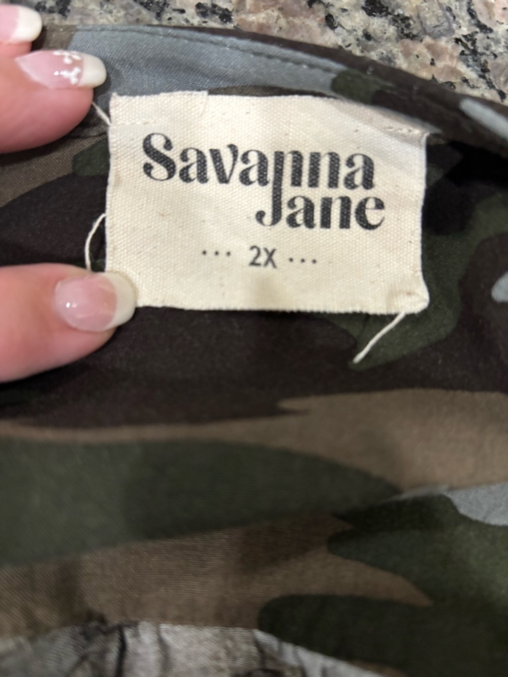 Savanna Jane Camo V-Neck Tunic with Pink and Gold Floral Embroidery - Picture 3 of 6